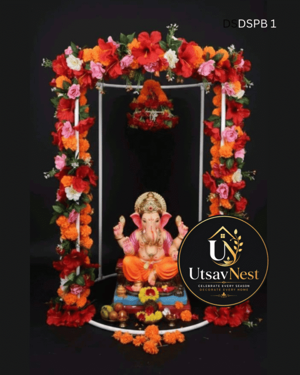 Premium Traditional Floral Ganapati Decoration Frame with Hanging Floral Kalash (DSPB 1)