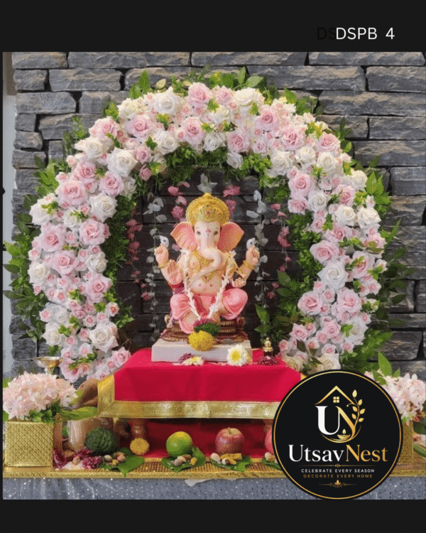 Elegant pink white rose floral ganpati decoration ring backdrop dspb 4
