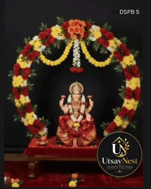 Traditional marigold floral ganpati decoration arch with hanging garland swags dspb 5