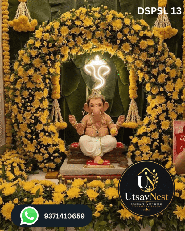 Premium yellow floral ganapati decoration set traditional ganesh chaturthi flower backdrop dspsl 13