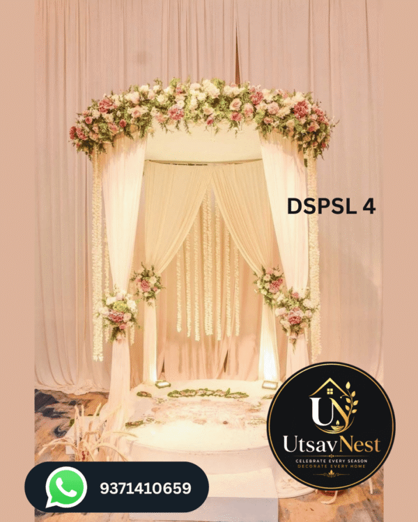 Premium ivory floral curtain arch ganpati decoration backdrop dspsl 4