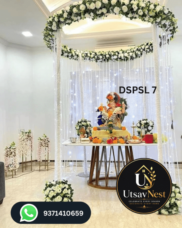 Luxury circular white floral ganpati decoration canopy with led lights dspsl 7