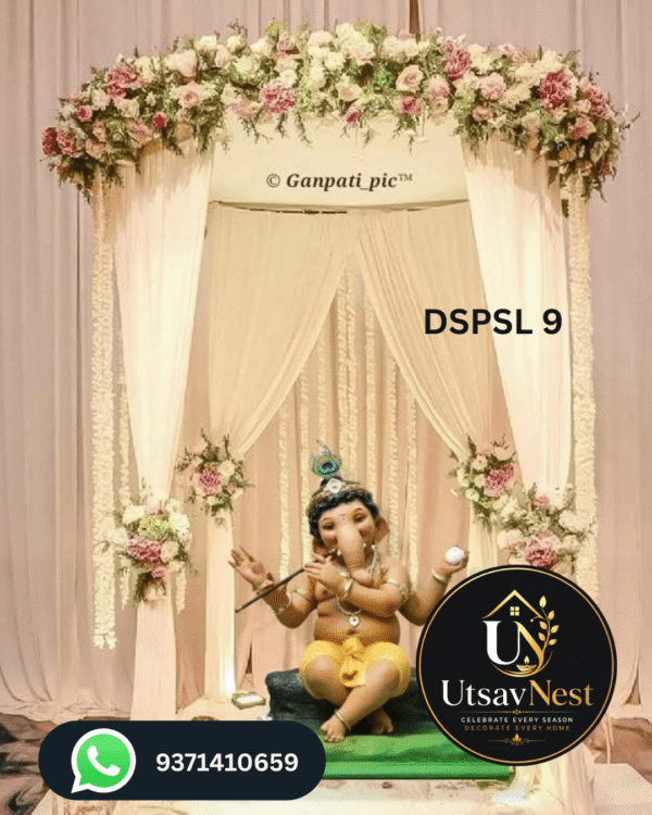 Elegant ivory floral curtain arch ganpati decoration stage dspsl 9