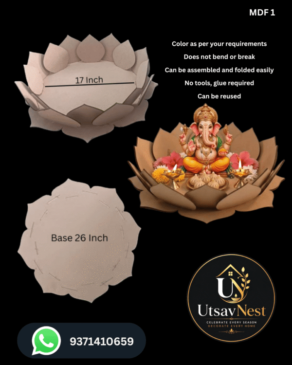 Premium MDF Lotus Ganapati Decoration Base | DIY Reusable Decoration Stand (MDF 1)