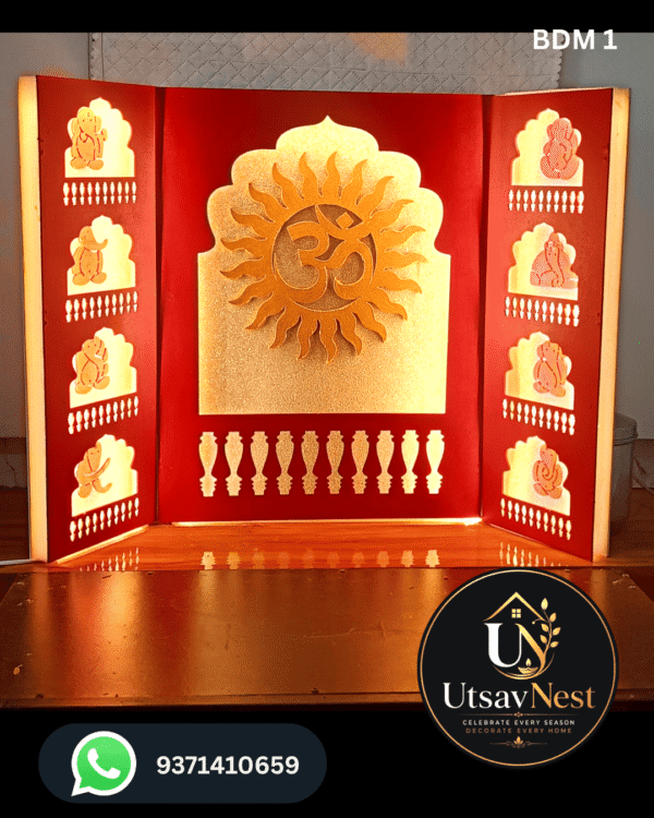 Premium MDF Ashtavinayak Ganpati LED Backdrop Decoration – 35 x 24 Inch (BDM 1)
