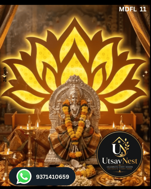 Lotus Backdrop with LED Lights | Premium Lotus Ganapati Decoration Backdrop (MDFL 11)