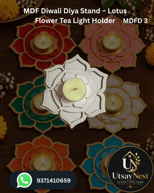 MDF Diwali Diya Stand – Lotus Flower Tea Light Holder